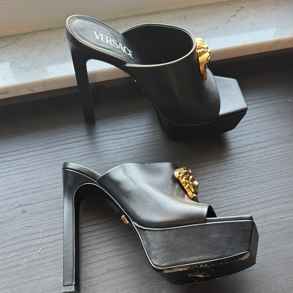 Versace Black and Gold Platform Mules